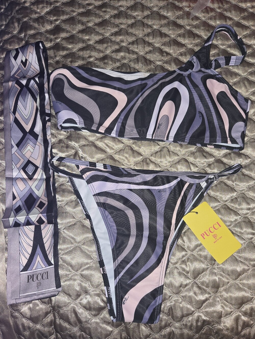 Pucci  Like Black, Pink & Lavender One-Shoulder Abstract Bikini